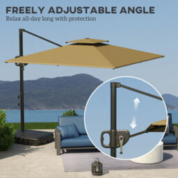 Outsunny Garden Cantilever Parasol W/ Weighted Base Tilt Crank Khaki - thumbnail 5