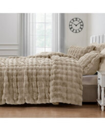 Velosso Beige Chunky Popcorn Faux Rabbit Fur Duvet Cover Set Single - thumbnail 2