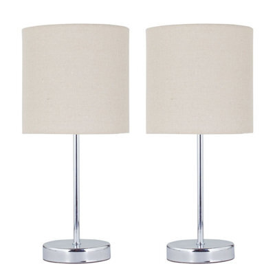 First Choice Lighting Set Of 2 Chrome Stick Table Lamps With Natural Linen Shades - image 1