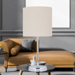 First Choice Lighting Set Of 2 Chrome Stick Table Lamps With Natural Linen Shades - thumbnail 6