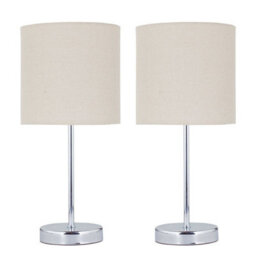 First Choice Lighting Set Of 2 Chrome Stick Table Lamps With Natural Linen Shades - thumbnail 1