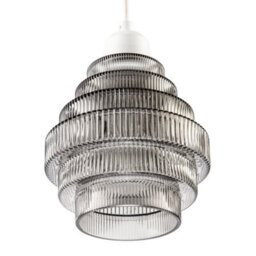 Happy Homewares Tiered Stepped Design Smoked Ribbed Glass Pendant Ceiling Light Shade - thumbnail 4