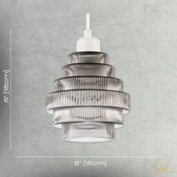 Happy Homewares Tiered Stepped Design Smoked Ribbed Glass Pendant Ceiling Light Shade - thumbnail 7