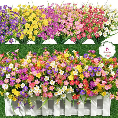 6 Artificial Outdoor Flowers And Artificial Plants, Uv - Resistant Plastic Fake Flowers For Floral Arrangements, Home Garden - image 1