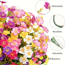 6 Artificial Outdoor Flowers And Artificial Plants, Uv - Resistant Plastic Fake Flowers For Floral Arrangements, Home Garden - thumbnail 3