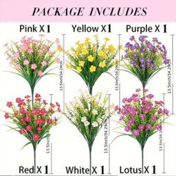 6 Artificial Outdoor Flowers And Artificial Plants, Uv - Resistant Plastic Fake Flowers For Floral Arrangements, Home Garden - thumbnail 2
