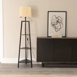 Valuelights Hiru Black 3 Tier Shelf Floor Lamp With White Trim Scallop Shade And Bulb - thumbnail 2