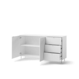 Arte Mila 2 White Sideboard W151Cm X H80Cm X D41Cm - Cabinet With 3 Drawers & Ball-Bearing Runners - thumbnail 2