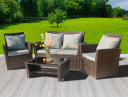 Birchtree Rattan Garden Furniture Set Sofa Armchair Glass Coffee Table 4 Seater Cushion Outdoor Patio Rfs02 Brown - thumbnail 1