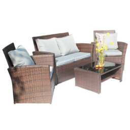 Birchtree Rattan Garden Furniture Set Sofa Armchair Glass Coffee Table 4 Seater Cushion Outdoor Patio Rfs02 Brown - thumbnail 3