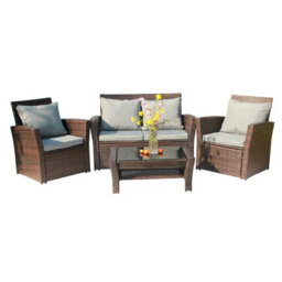 Birchtree Rattan Garden Furniture Set Sofa Armchair Glass Coffee Table 4 Seater Cushion Outdoor Patio Rfs02 Brown - thumbnail 2