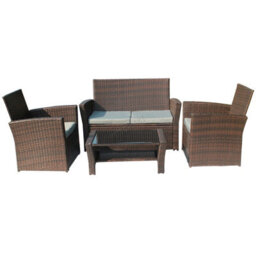 Birchtree Rattan Garden Furniture Set Sofa Armchair Glass Coffee Table 4 Seater Cushion Outdoor Patio Rfs02 Brown - thumbnail 5