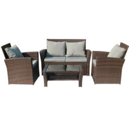 Birchtree Rattan Garden Furniture Set Sofa Armchair Glass Coffee Table 4 Seater Cushion Outdoor Patio Rfs02 Brown - thumbnail 4