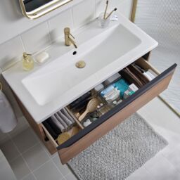 GoodHome Imandra Wide Walnut Effect Wall-Mounted Bathroom Cabinet (H) 600mm (W) 1000mm - thumbnail 7