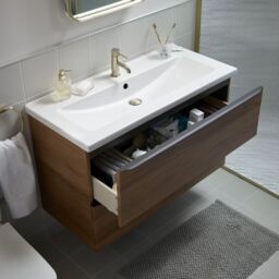 GoodHome Imandra Wide Walnut Effect Wall-Mounted Bathroom Cabinet (H) 600mm (W) 1000mm - thumbnail 6