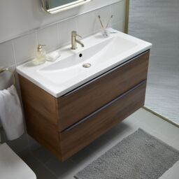 GoodHome Imandra Wide Walnut Effect Wall-Mounted Bathroom Cabinet (H) 600mm (W) 1000mm - thumbnail 5