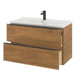 GoodHome Imandra Wide Walnut Effect Wall-Mounted Bathroom Cabinet (H) 600mm (W) 1000mm - thumbnail 3