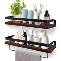 2Pcs Metal Wooden Floating Wall Shelf Towels - thumbnail 3