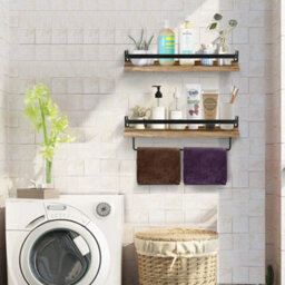 2Pcs Metal Wooden Floating Wall Shelf Towels - thumbnail 4