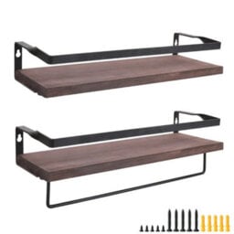2Pcs Metal Wooden Floating Wall Shelf Towels - thumbnail 1