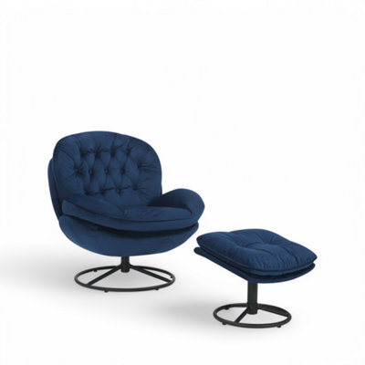 Velvet Blue Azura Swivel Accent Chair With Footstool - image 1