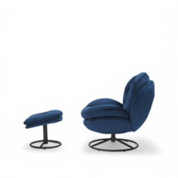 Velvet Blue Azura Swivel Accent Chair With Footstool - thumbnail 6