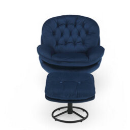 Velvet Blue Azura Swivel Accent Chair With Footstool - thumbnail 3