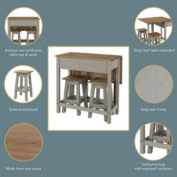 Core Products Corona Breakfast Drop Leaf Table & 2 Stools Set, Grey Waxed & Antique Waxed Pine H84.0Cm X W80.0Cm X L72.0Cm - thumbnail 8