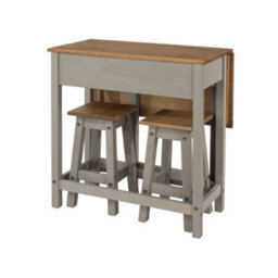 Core Products Corona Breakfast Drop Leaf Table & 2 Stools Set, Grey Waxed & Antique Waxed Pine H84.0Cm X W80.0Cm X L72.0Cm