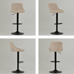 Lakeland Furniture Fleur Natural Cream Fabric Black Gas Lift Base Bar Stool - thumbnail 2