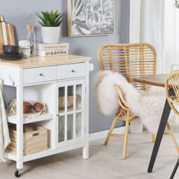 Wyld And Coco Nordic Kitchen Trolley White Mdf With Pine Wood Top, Lockable Castors, W80 X D43 X H88 Cm - thumbnail 2
