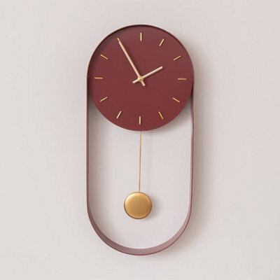 Melody Maison Raspberry Red & Gold Pendulum Metal Analogue Wall Clock - 20Cm X 55Cm - image 1