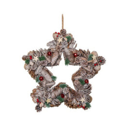 Samuel Alexander 45Cm Frosted Hanging Christmas Star Wreath With Red Jingle Bells & Wooden Stars - thumbnail 9