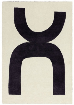 Black Cream Handmade Abstract 9mm Thick Stain-Resistant Rug For Bedroom, & Dining Room, Wool Area Rug-200Cm X 290Cm