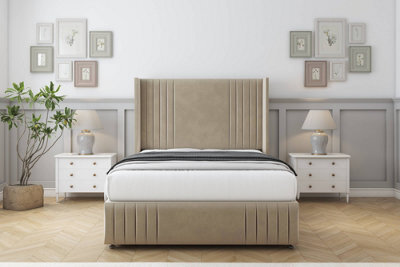 "Sloomy Camden Almond Coniston Divan Bed With Mattress No Drawers With 54"" Wingback & 12"" Footboard 4' Small Double" - image 1