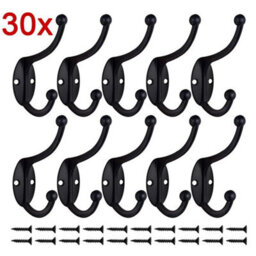 Polished Metal Double Hat & Coat Hooks Door Wall Robe Dress Iron Hanger 30Pcs Hooks + 60Pcs Screws - thumbnail 1