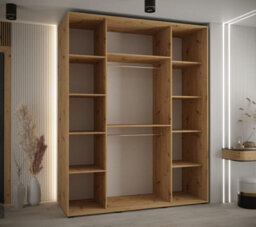 Arte Timeless  Sapporo Sliding Door Wardrobe In Oak Artisan - Bedroom Storage Furniture (H)2050mm (W)2000mm (D)600mm - thumbnail 4
