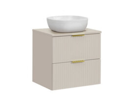 Impact Furniture Vanity Unit With Basin 600mm Countertop Wall Hung Bathroom Cabinet With Sink Fluted Ribbed Beige Cashmere Adel - thumbnail 2