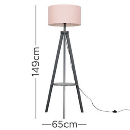 Valuelights Morrigan Grey Wood Shelf Tripod Floor Lamp With Blush Drum Shade - thumbnail 9