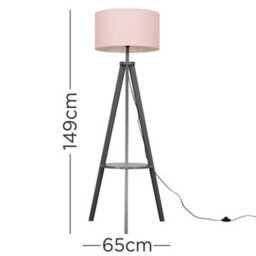 Valuelights Morrigan Grey Wood Shelf Tripod Floor Lamp With Blush Drum Shade - thumbnail 8