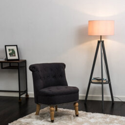 Valuelights Morrigan Grey Wood Shelf Tripod Floor Lamp With Blush Drum Shade - thumbnail 5