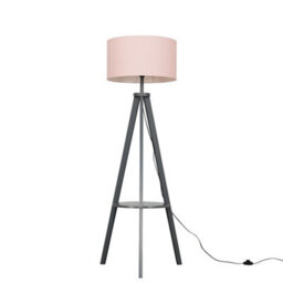 Valuelights Morrigan Grey Wood Shelf Tripod Floor Lamp With Blush Drum Shade