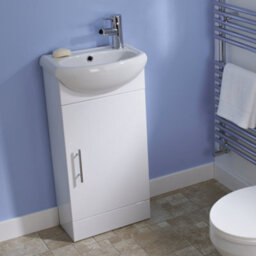 Veebath Bathroom Cloakroom Furniture Compact 400mm White Gloss Vanity Unit Cabinet With Ceramic Basin Free Tap And Waste - thumbnail 1