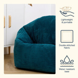 Icon Kids Kingston Cord Classic Bean Bag And Mini Square Footstool, Teal - thumbnail 5