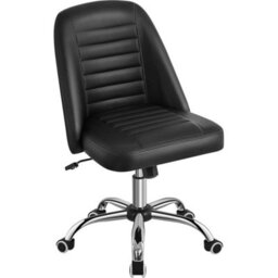 Mid Back Faux Leather Office Chair Black Swivel Ergonomic Lumbar Support - thumbnail 1