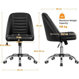 Mid Back Faux Leather Office Chair Black Swivel Ergonomic Lumbar Support - thumbnail 2