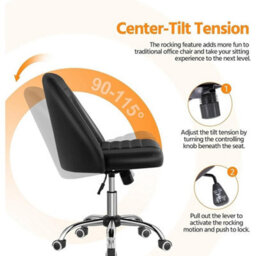 Mid Back Faux Leather Office Chair Black Swivel Ergonomic Lumbar Support - thumbnail 4