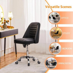 Mid Back Faux Leather Office Chair Black Swivel Ergonomic Lumbar Support - thumbnail 5