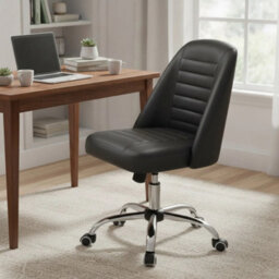 Mid Back Faux Leather Office Chair Black Swivel Ergonomic Lumbar Support - thumbnail 6