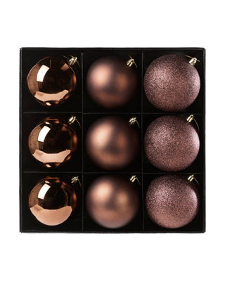 Werchristmas Set Of 9 Shatterproof Baubles, Espresso, 10 Cm - image 1